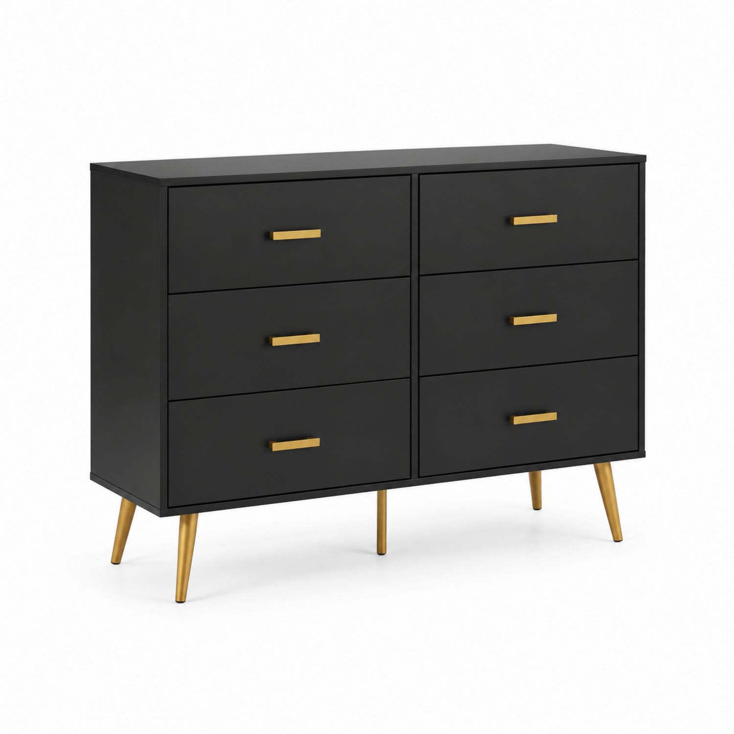 Czarna komoda z 6 szufladami z MDF i metalowymi nogami 120x40x80 cm