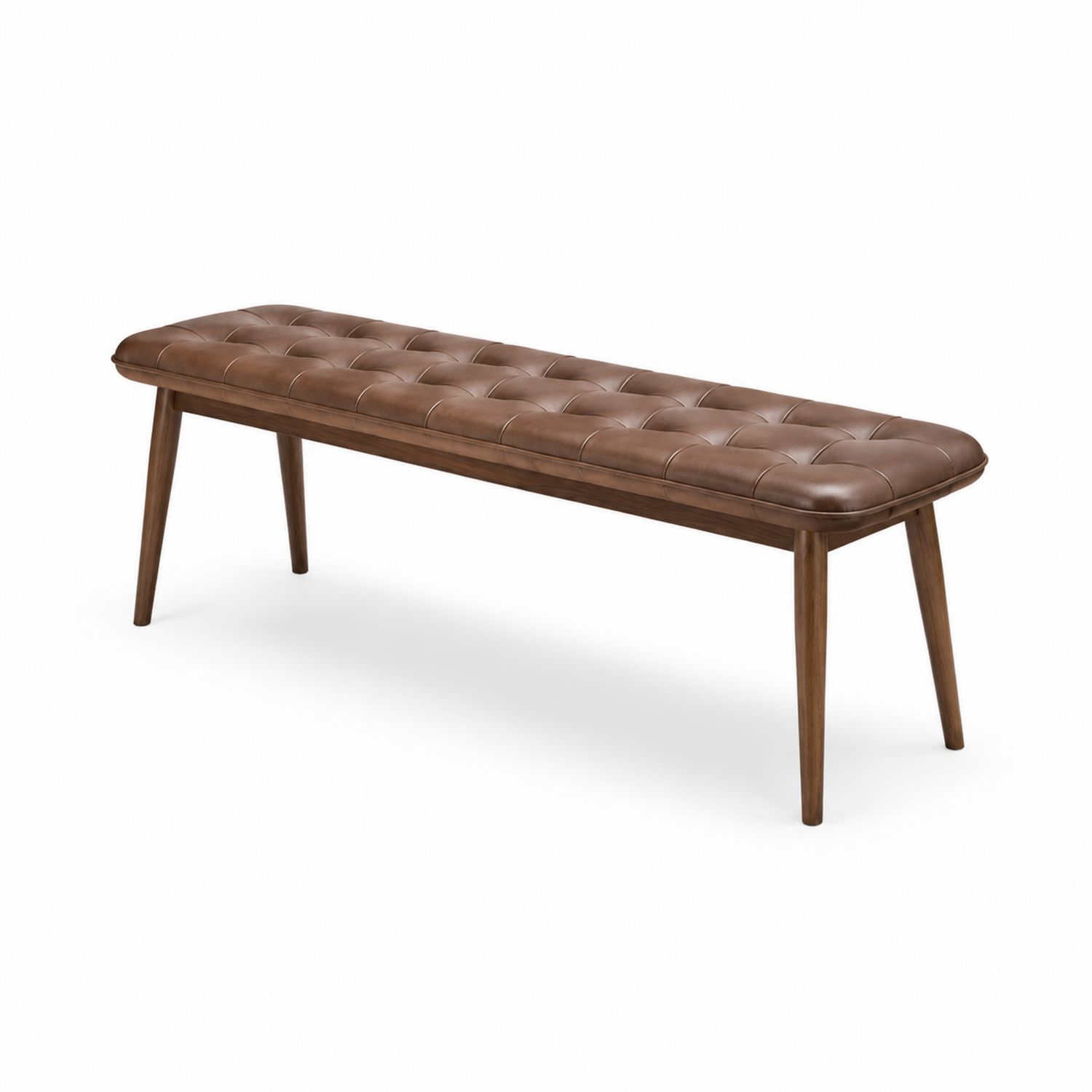 Ławka drewniana z obiciem ze skóry ekologicznej brązowa 120 cm