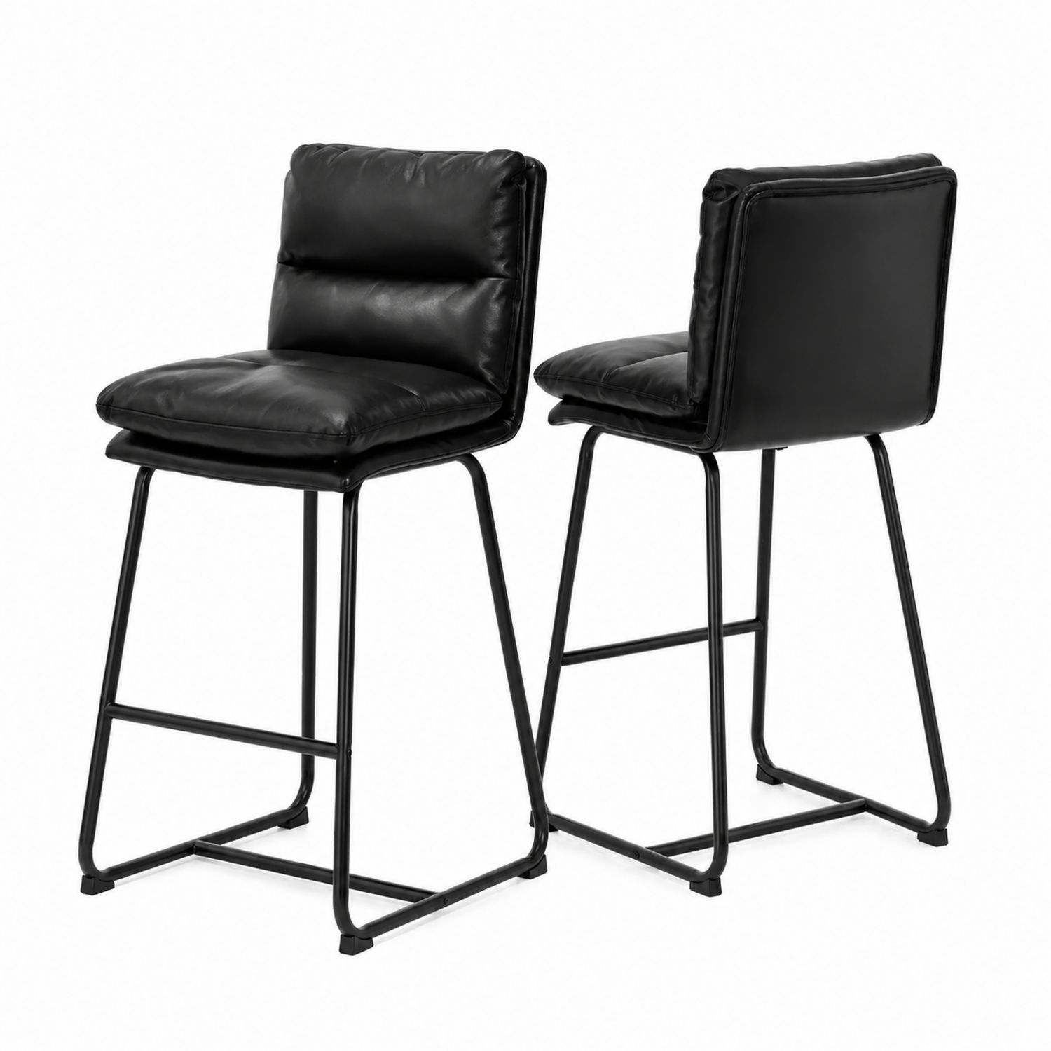 Zestaw 2 stołków barowych skórzanych czarnych z metalowymi nogami 76 cm