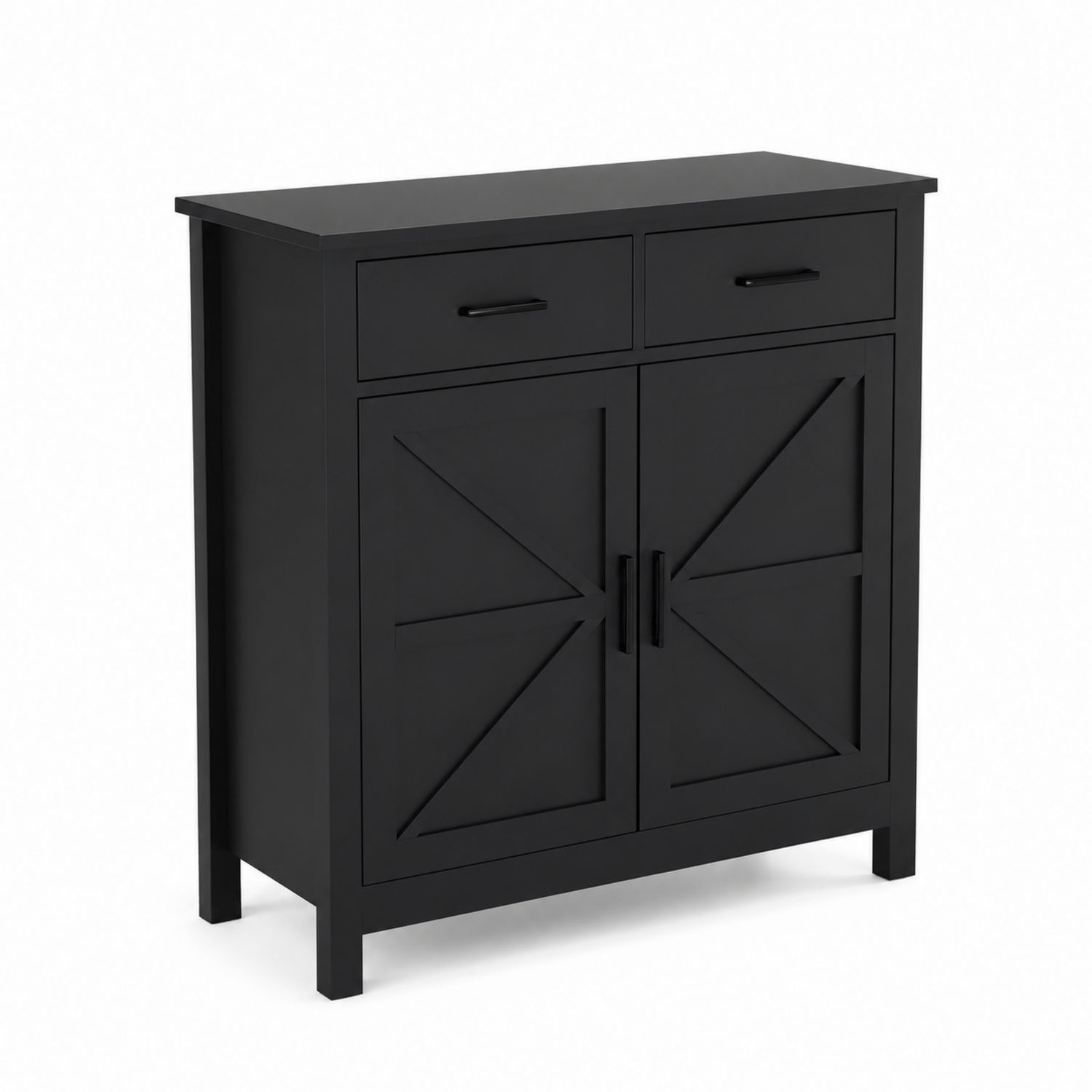 Czarny Kredens z Drzwiami i Szufladami z Płyty MDF 80x30x90 cm