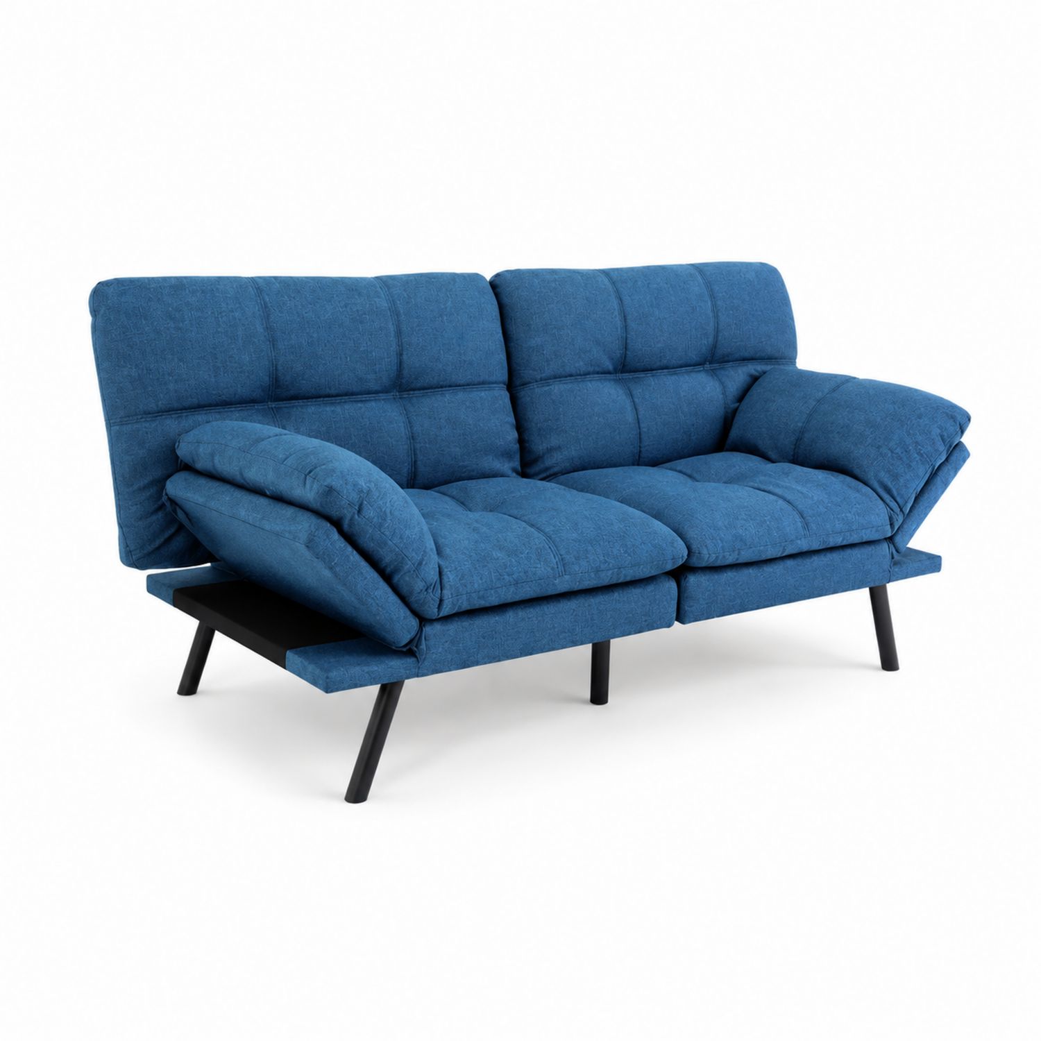 Sofa rozkładana dwuosobowa z tkaniny lnianej z regulowanymi oparciami Niebieska 190cm