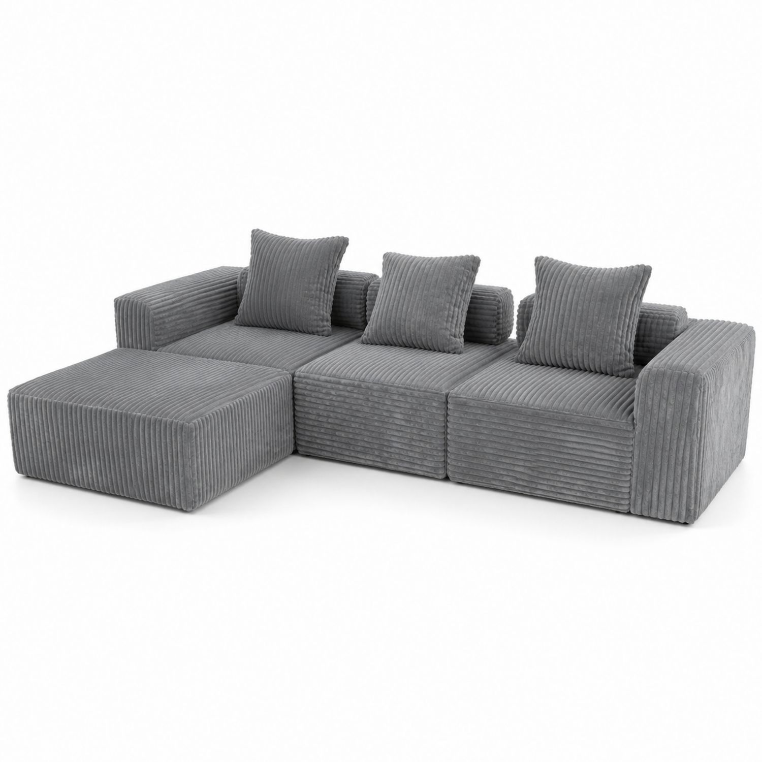 Sofa narożna modułowa sztruksowa szara 280x180x90 cm