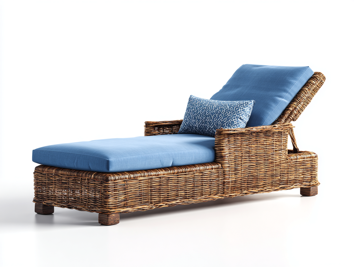 Tumbonas de ratán sintético con cojín acolchado 190x65x75 cm - azul-marrón - diseño moderno para jardín y terraza-Zidorranest