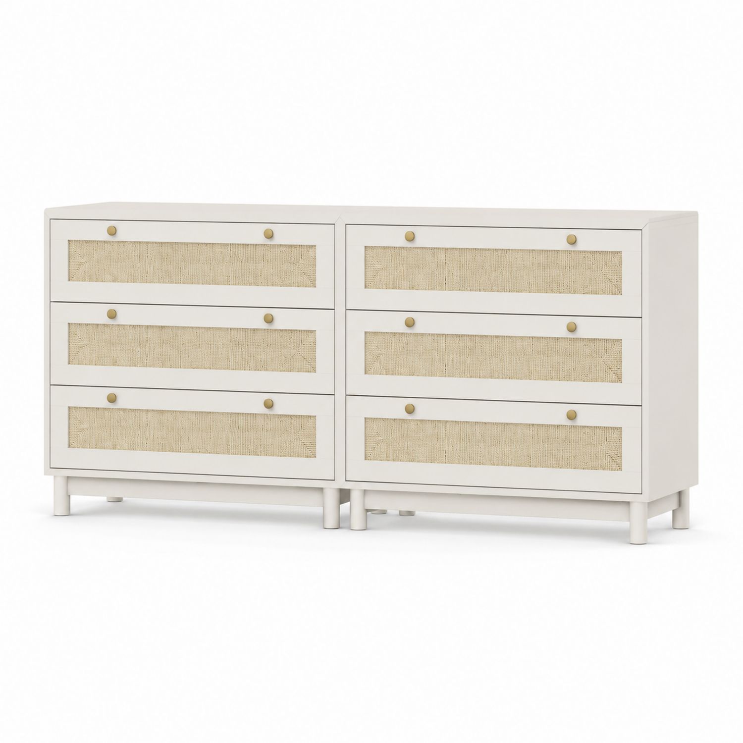 Kommoden-Set 6 Schubladen Massivholz Rattan Beige