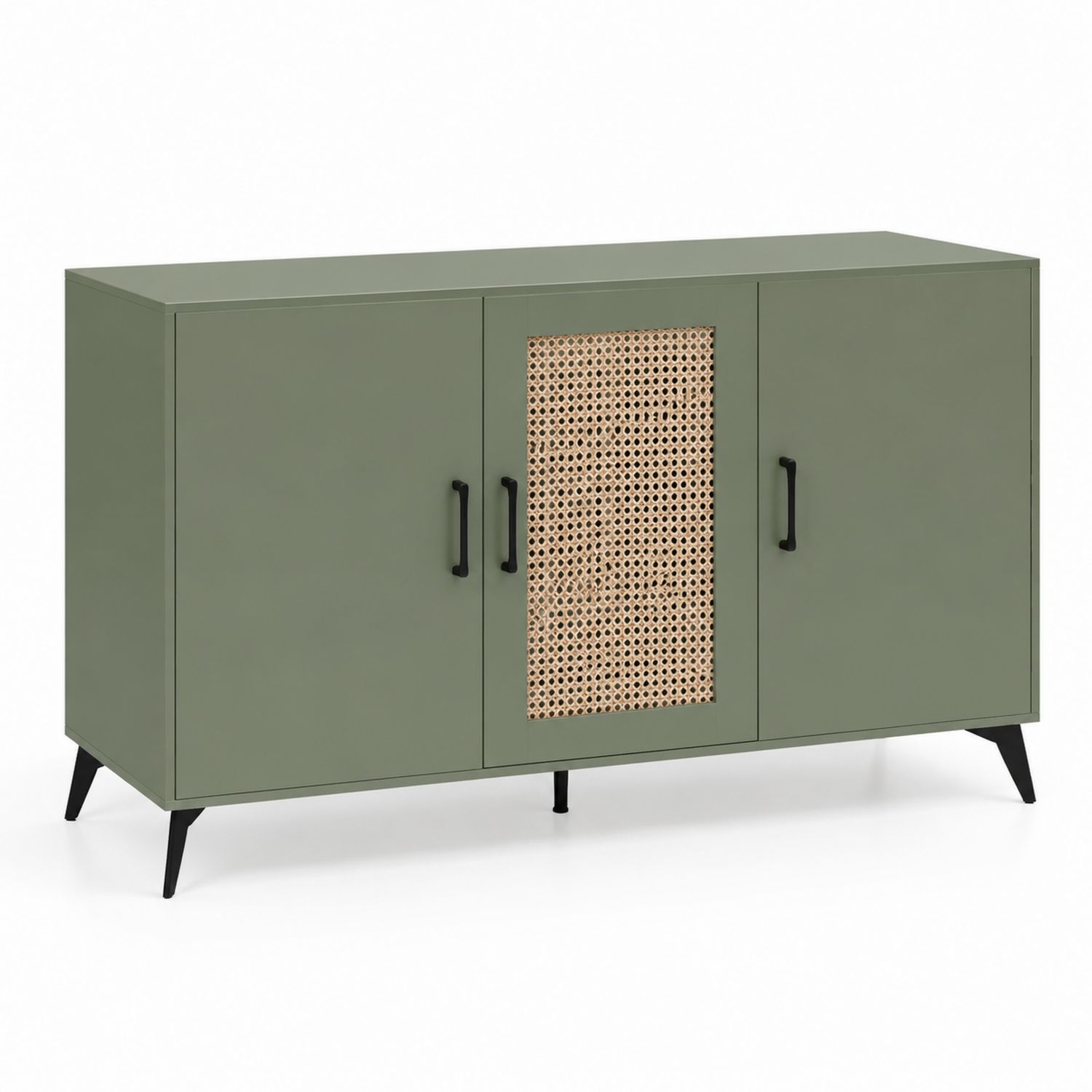 Sideboard aus MDF mit Naturgeflecht Grün 160x45x85 cm