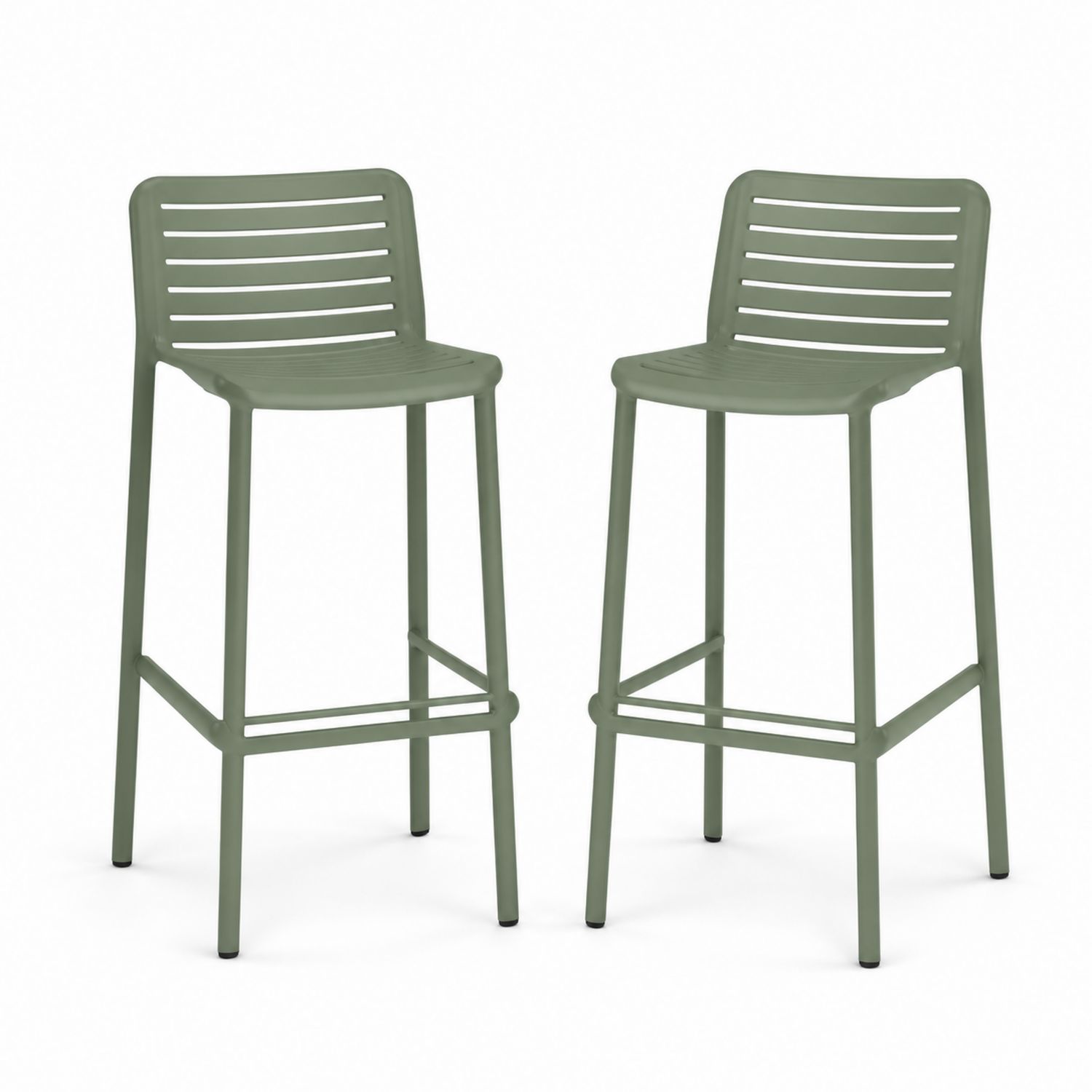Kunststoff Barhocker Set Olivgrün 2er mit Rückenlehne