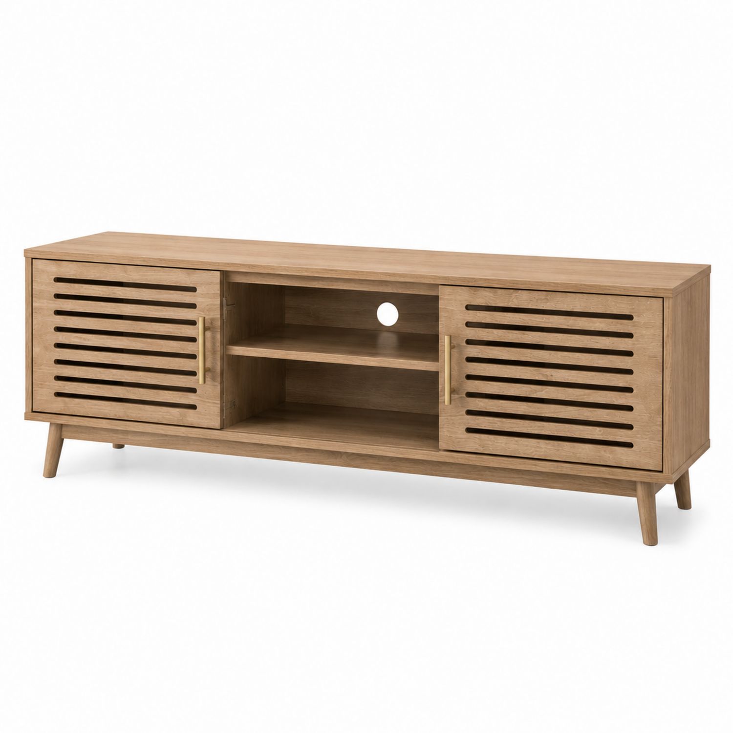 TV-Schrank aus Holz mit Lamellentüren 50cm x 150cm x 40cm Eiche