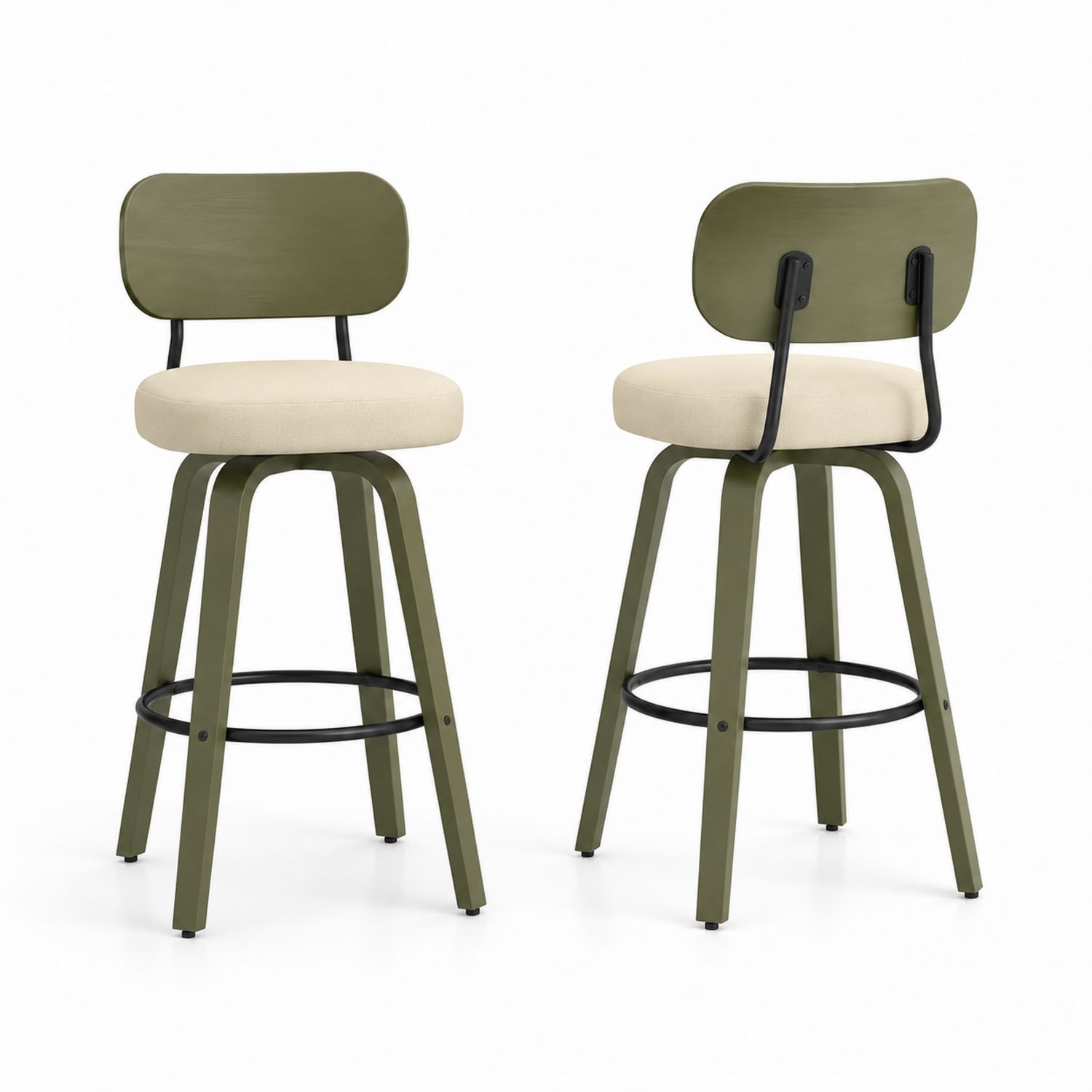 Metallrahmen Barhocker Set mit Stoffbezug Grün/Beige