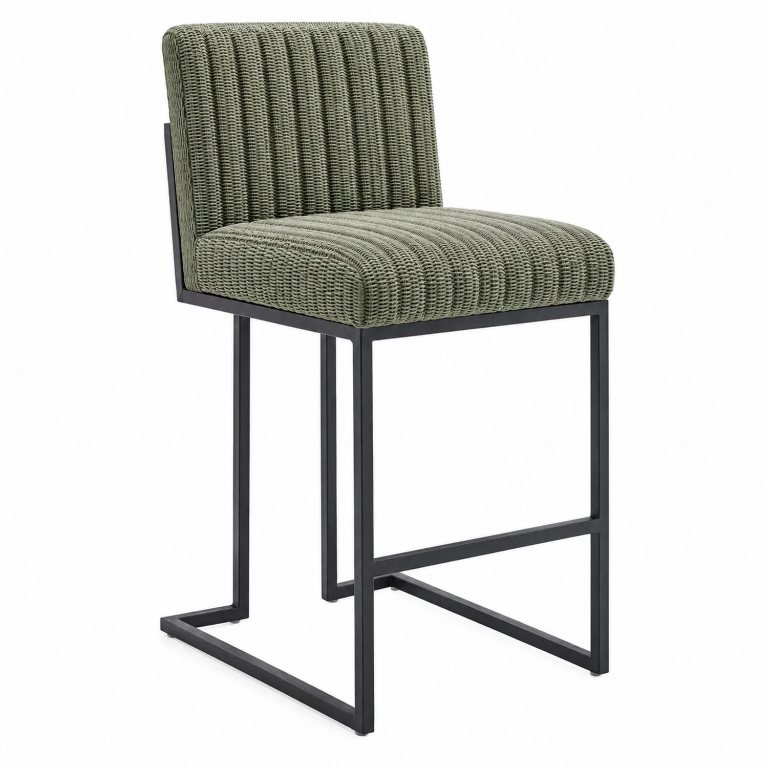 Barhocker mit Polyrattansitz und Stahlrahmen in Grün