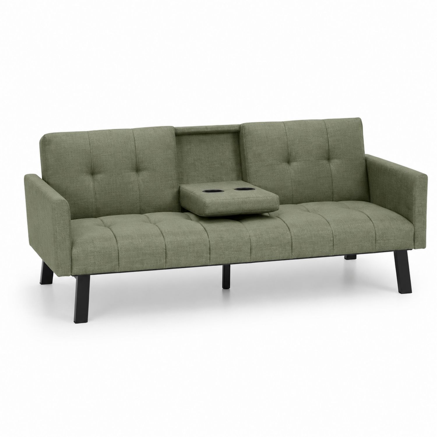 Schlafsofa 3-Sitzer Stoff mit Armlehnen und Becherhalter Grün