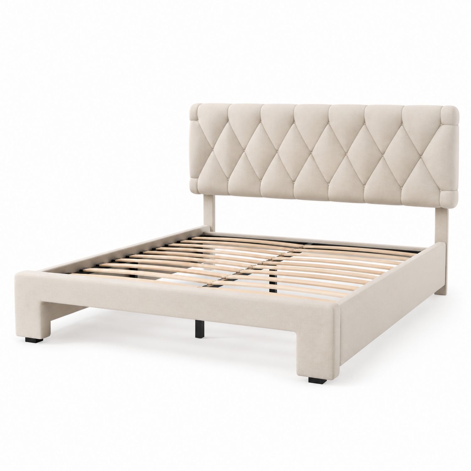 Polsterbett 160x200 cm Beige Samt mit Holzrahmen