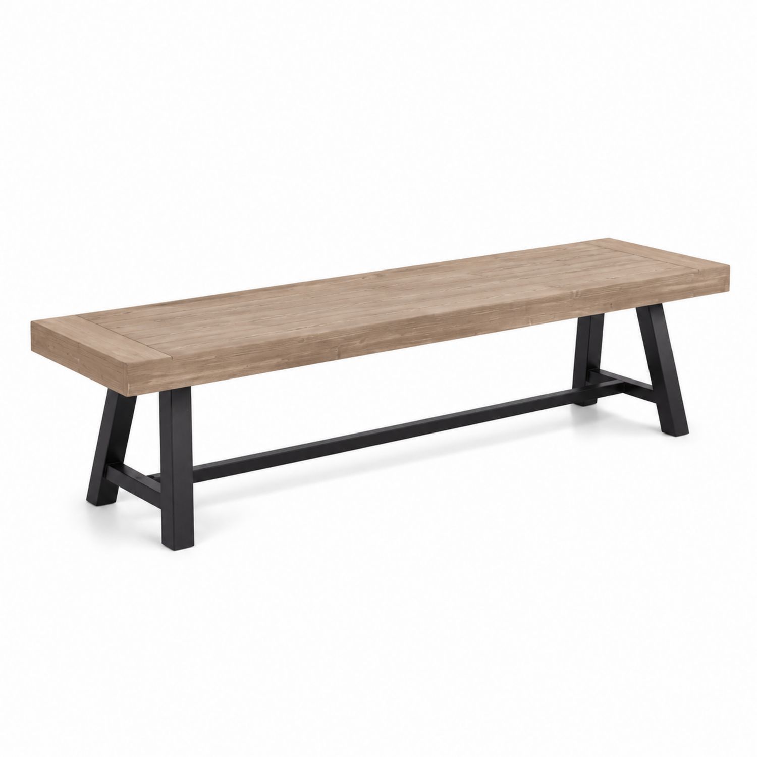 Holzbank Eiche Massiv mit Stahlrahmen, 180x35x45 cm, Eiche/Schwarz
