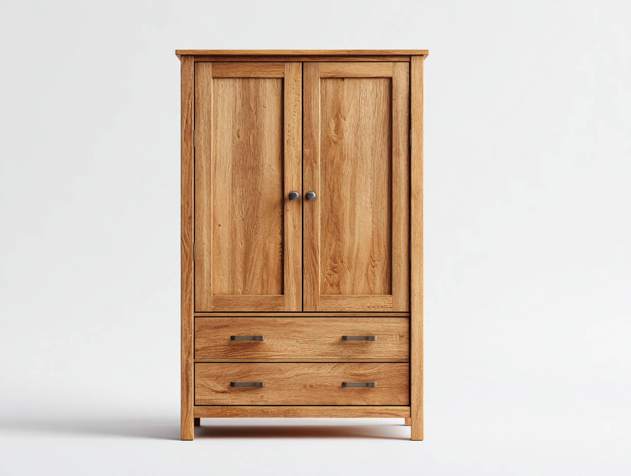 Kleiderschrank Holz 95 x 58 x 185 cm - Naturholz - für Schlafzimmer - mit 2 Türen und 2 Schubladen - Landhausstil-Sisaiohaven