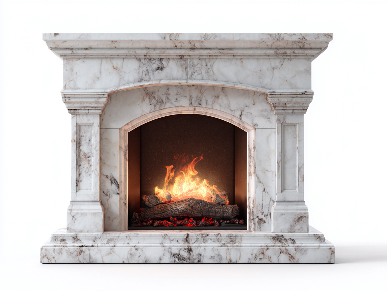 Kamin aus Marmoroptik 140 x 35 x 110 cm - Weiß-Grau - für Wohnzimmer - klassisches Design-Sisaiohaven