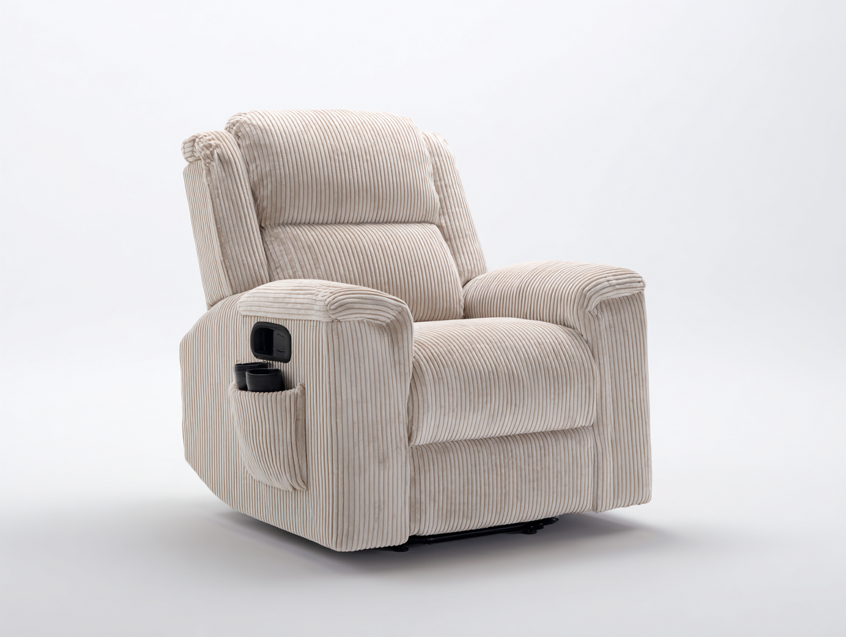 Liegesessel Cordstoff 92x95x105 cm - Beige - Relaxfunktion mit Seitentasche - modernes Design-Sisaiohaven