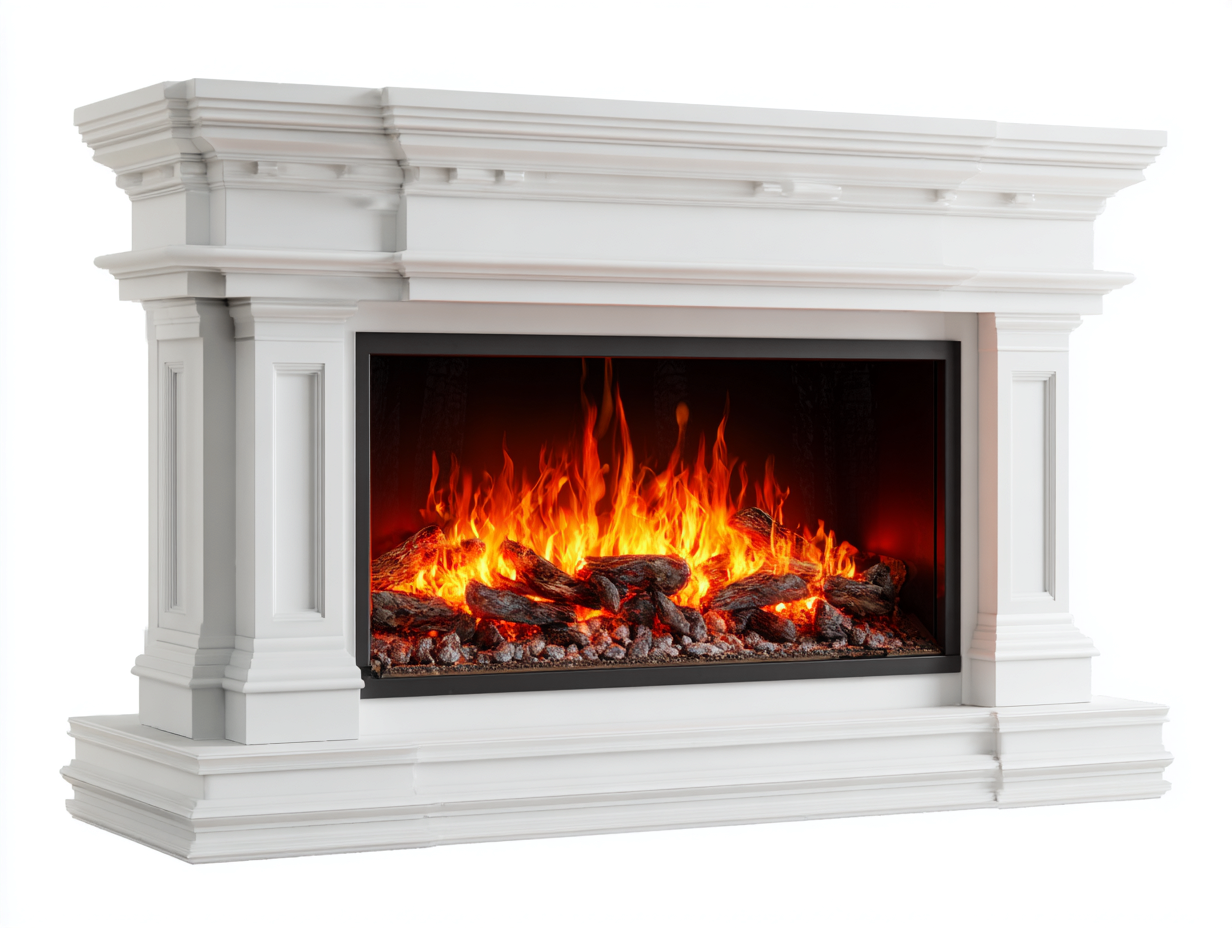 Kamin Elektro 180x40x120 cm - Weiß - Flammeneffekt mit klassischem Design-Sisaiohaven
