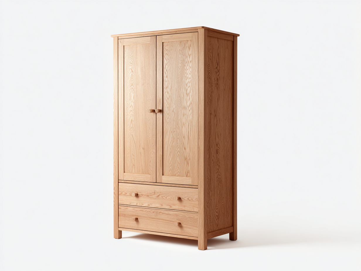 Kleiderschrank aus Eichenholz 100 x 58 x 190 cm - Natur - für Schlafzimmer - mit 2 Türen und 2 Schubladen - zeitloses Design-Sisaiohaven