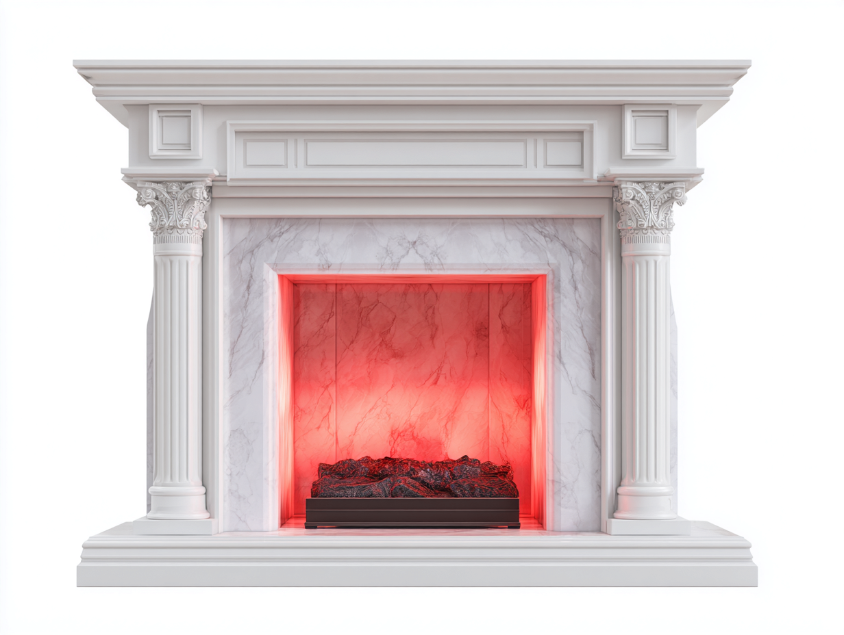 Kamin 155 x 38 x 118 cm - Weiß-Grau - für Wohnzimmer - Marmoroptik - klassischer Stil-Sisaiohaven