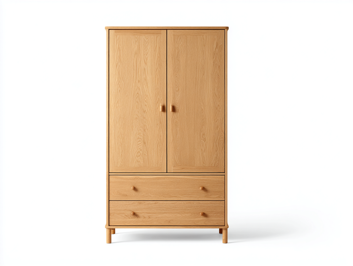 Kleiderschrank Holzoptik 90 x 55 x 180 cm - Naturholz - für Schlafzimmer - mit 2 Türen und 2 Schubladen - skandinavischer Stil-Sisaiohaven