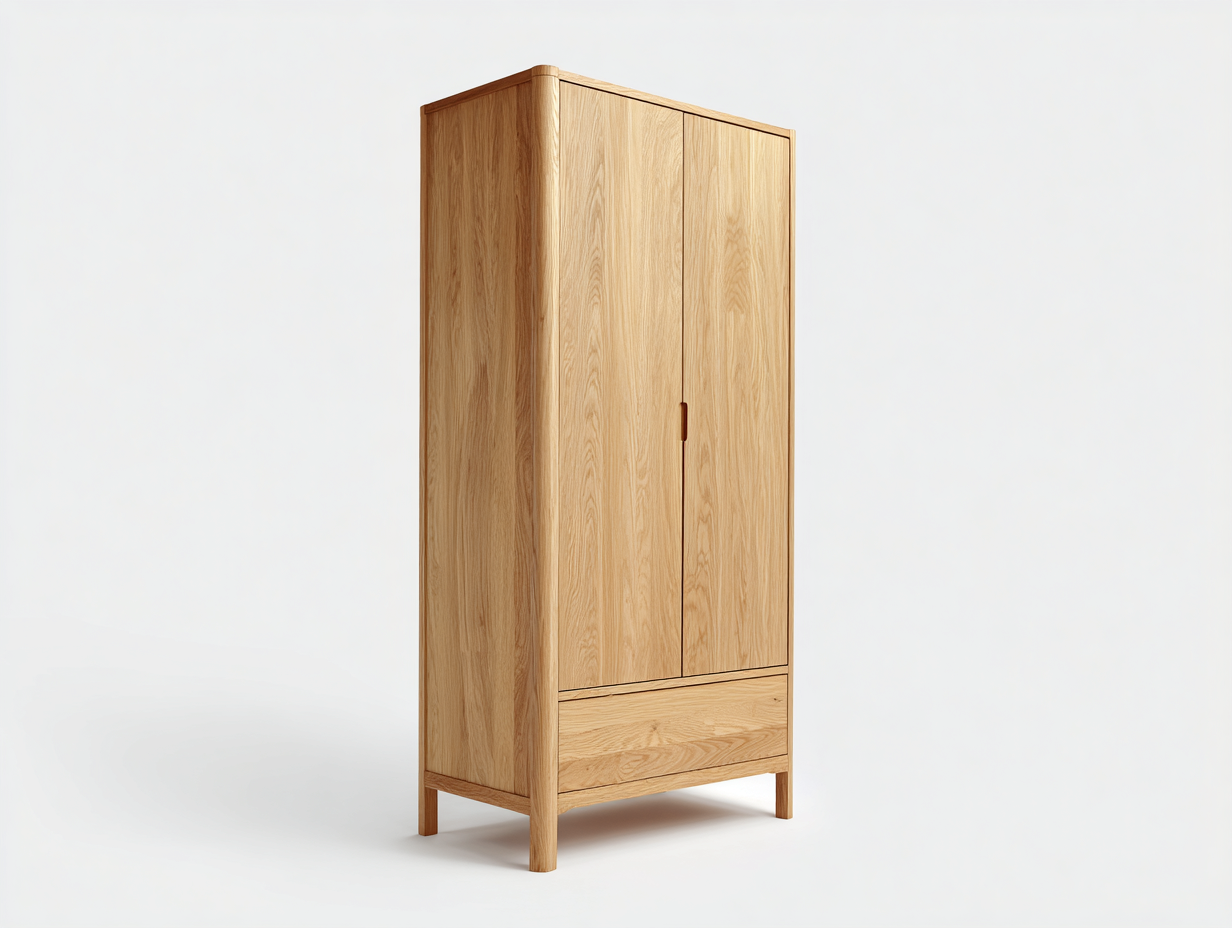 Kleiderschrank Massivholz Eiche 100x55x190 cm - Naturfarbe - 2 Türen 1 Schublade - Skandinavisches Design-Sisaiohaven