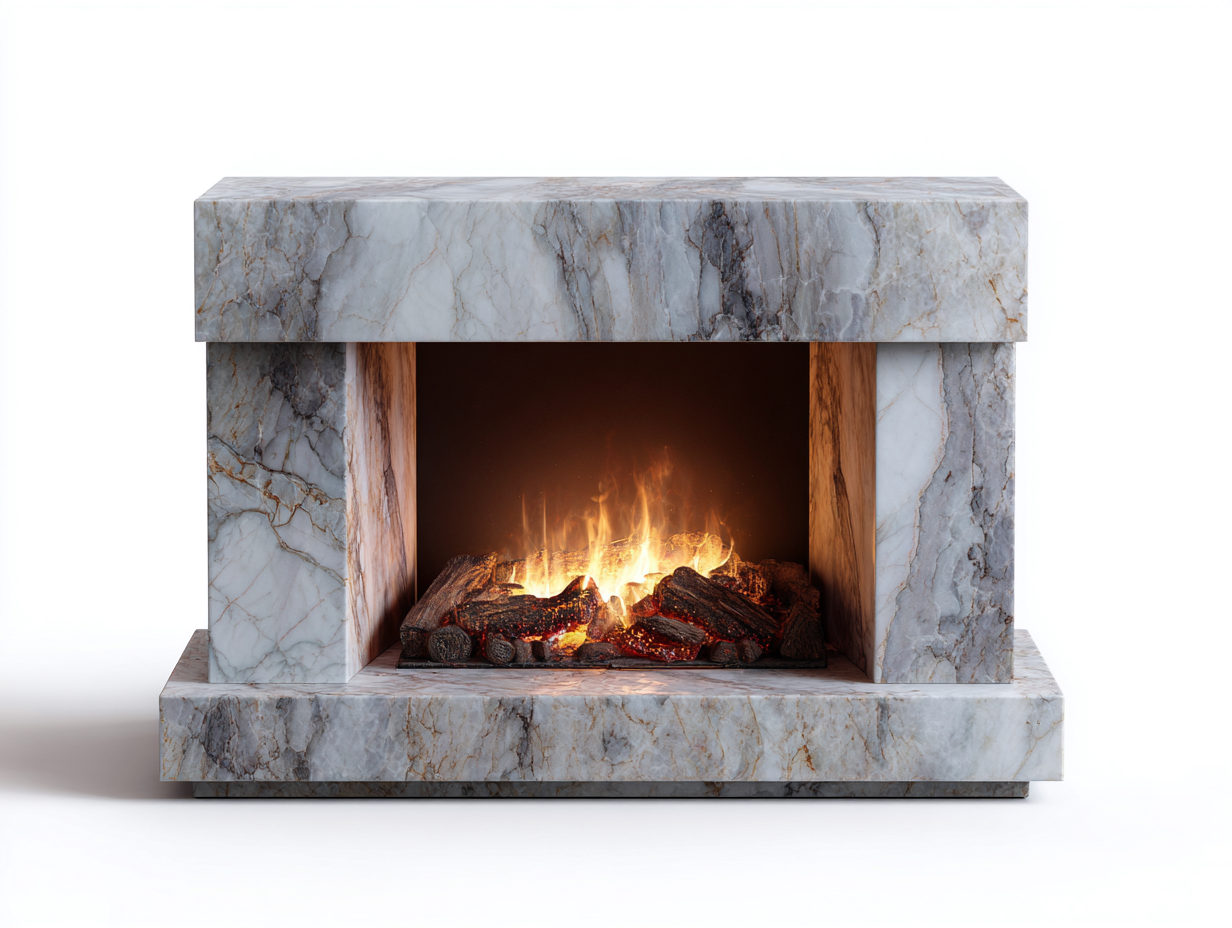 Kamin 140 x 35 x 100 cm - Weiß-Grau - für Wohnzimmer - Marmoroptik - modernes Design-Sisaiohaven
