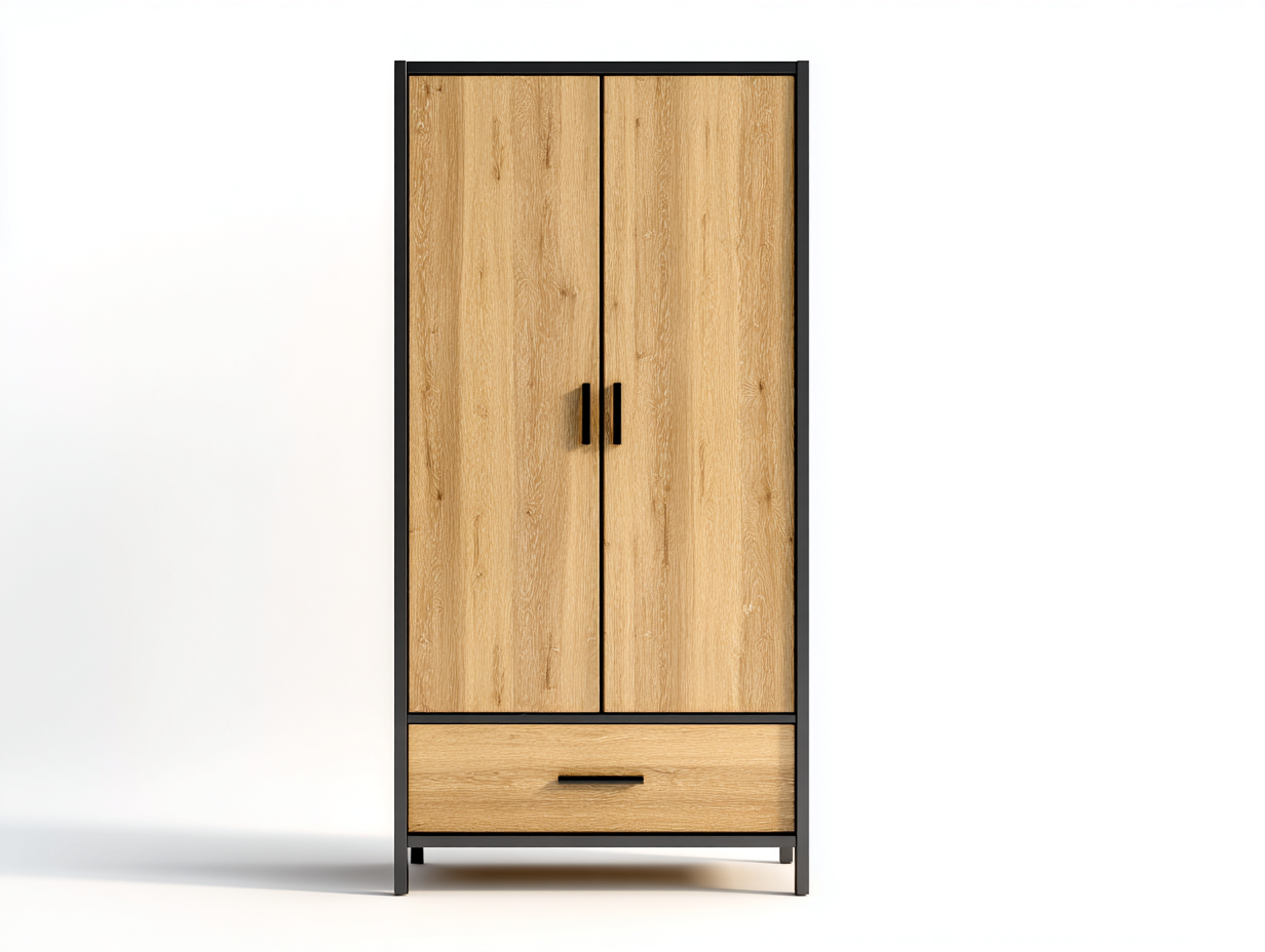 Kleiderschrank in Eichenoptik 80 x 52 x 180 cm - Eiche-Schwarz - für Schlafzimmer - mit 2 Türen und 1 Schublade - modernes Design-Sisaiohaven
