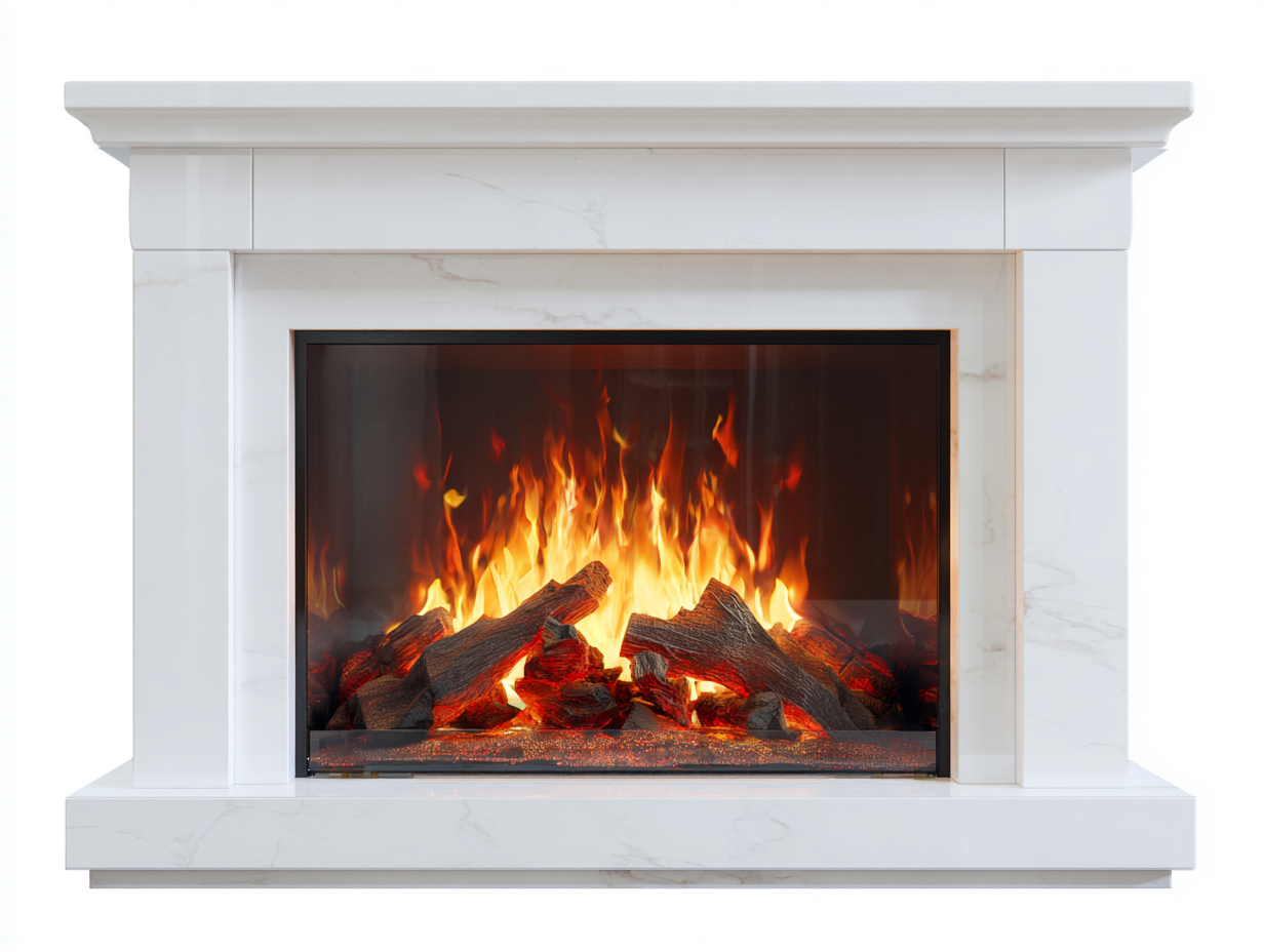 Kamin Holzwerkstoff 140x30x100 cm Weiß elektrischer Flammeneffekt im Landhausstil-Sisaiohaven