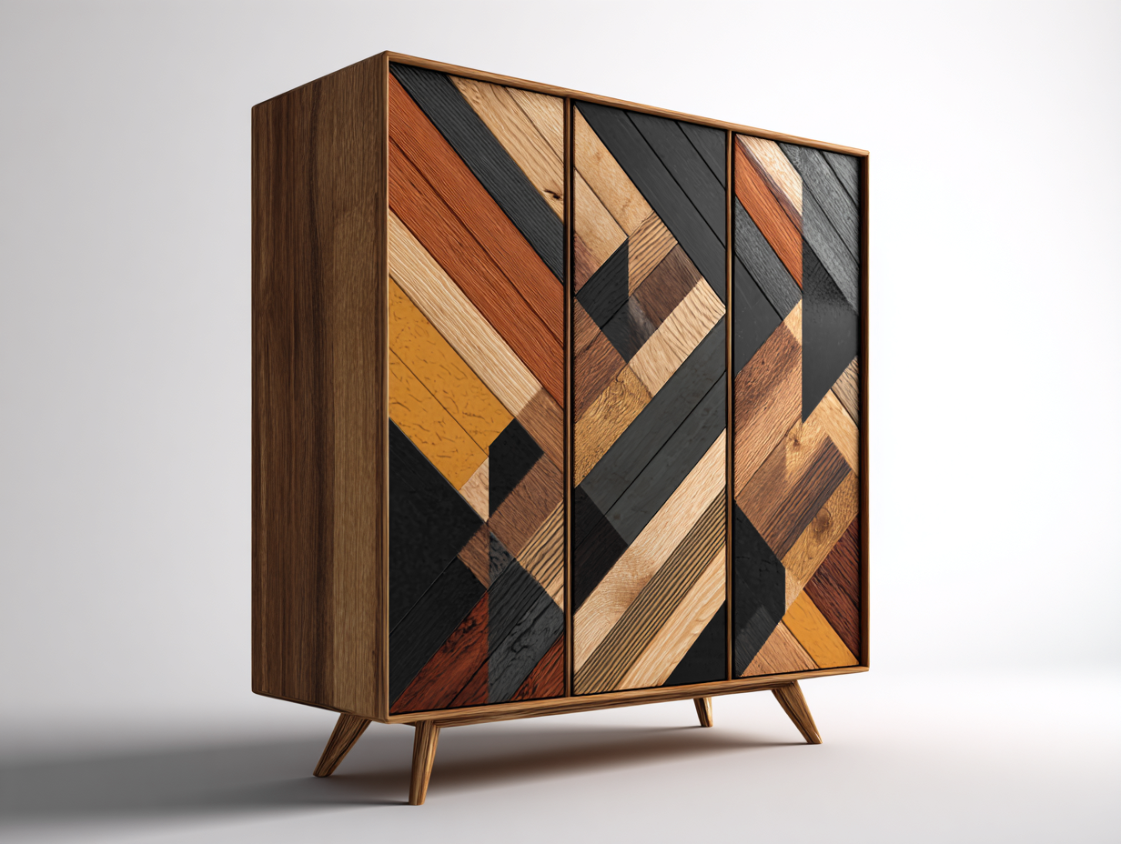 Kleiderschrank Holzdesign 160x55x190 cm - Braun-Schwarz-Mehrfarbig - 3 Türen - Vintage Design-Sisaiohaven