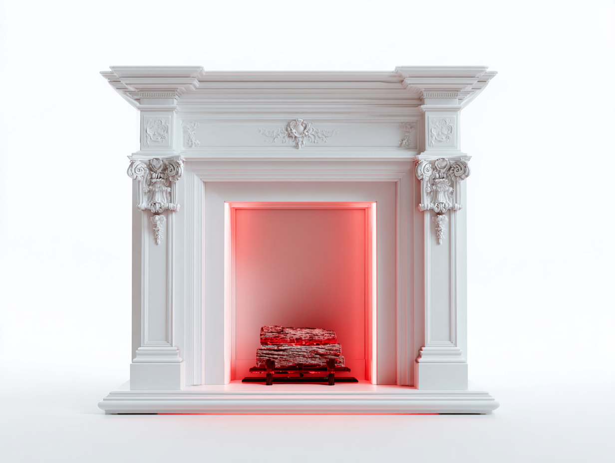 Kamin in Weiß 130 x 32 x 118 cm - für Wohnzimmer - mit klassischer Zierornamentik - elegantes Design-Sisaiohaven