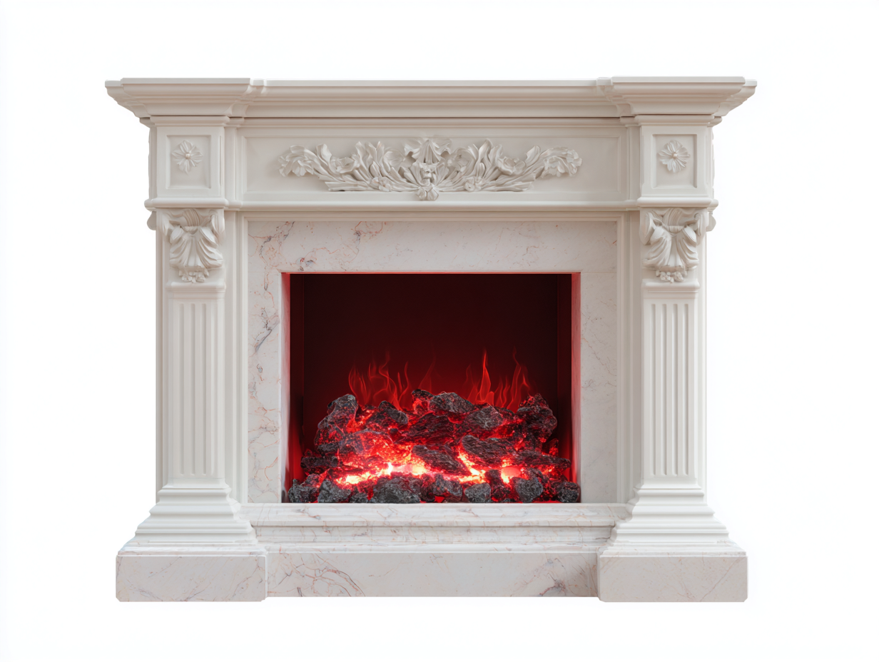 Kamin Elektro 150x42x135 cm - Weiß - Gluteffekt mit klassischem Säulendesign-Sisaiohaven