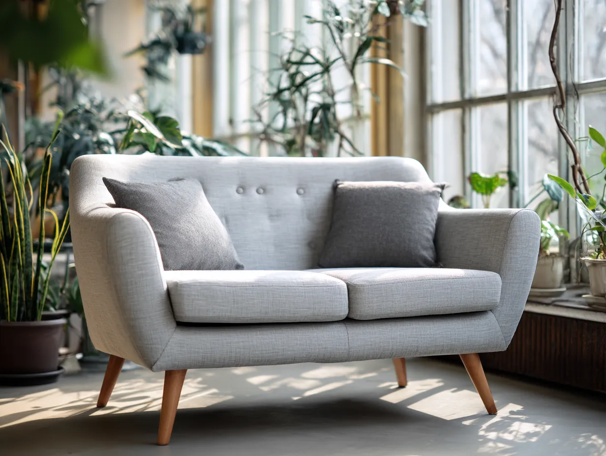 Zweisitzer Sofa 154x82x78 cm - hellgrau und eiche - für das Wohnzimmer - skandinavische Form-Hadorfahaus