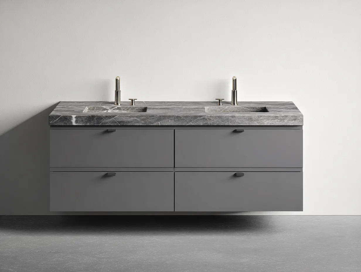 Waschbecken 130x50x55 cm - Grau und Dunkelgrau - Wandhängendes Badmöbel mit Steinoptik und Doppelwaschplatz für Badezimmer-Hadorfahaus
