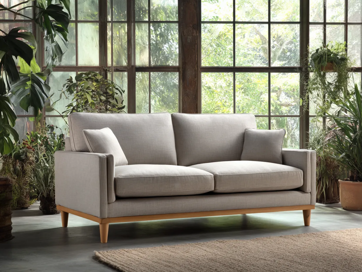 Zweisitzer Sofa mit Holzrahmen 176x88x81 cm - greige und eiche - für das Wohnzimmer - klare moderne Form-Hadorfahaus