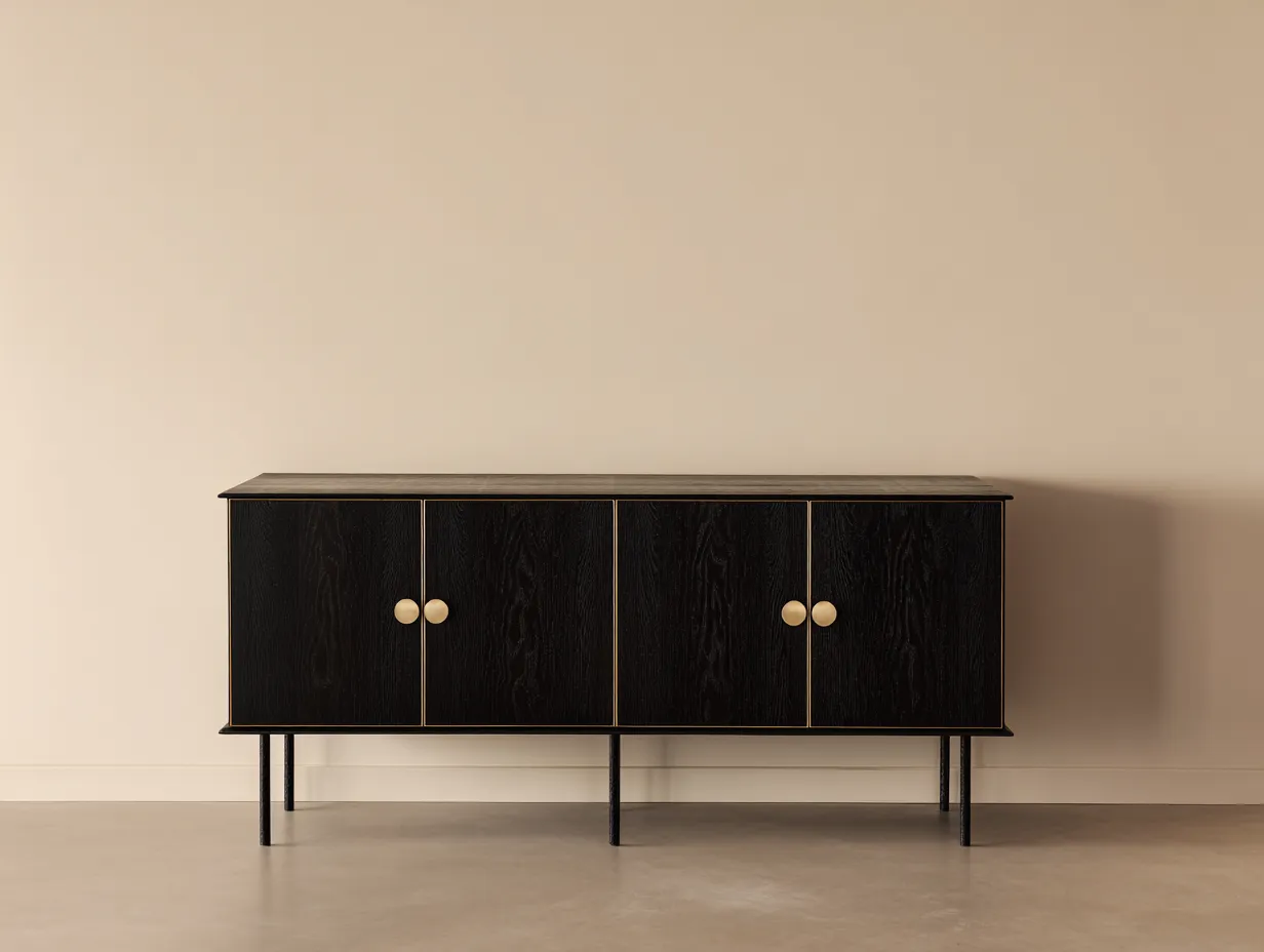Sideboard 182x44x79 cm - schwarz und goldfarben - Holzsideboard für das Esszimmer mit feinen Metallakzenten-Hadorfahaus