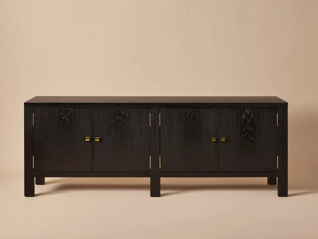 Sideboard 190x46x78 cm - schwarz und goldfarben - Esszimmerschrank aus Holz mit kräftiger Rahmenoptik-Hadorfahaus