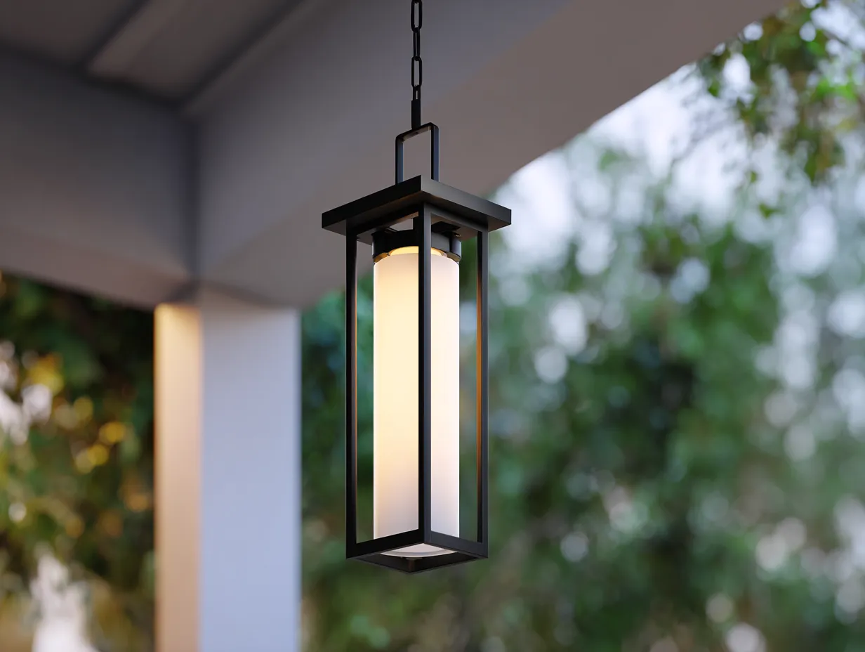 Hängelampe Laterne Metall Glas 30x30x72 cm - Schwarz und Warmweiß - Outdoor Pendelleuchte für Terrasse-Hadorfahaus
