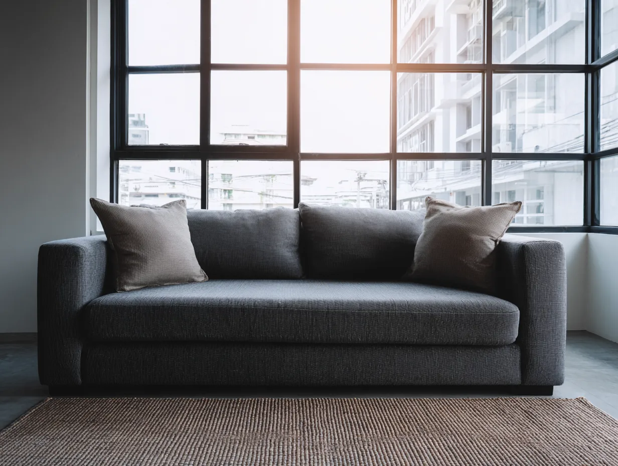 Zweisitzer Stoffsofa 182x90x84 cm - dunkelgrau - für das Wohnzimmer - mit gerader Kubusform-Hadorfahaus