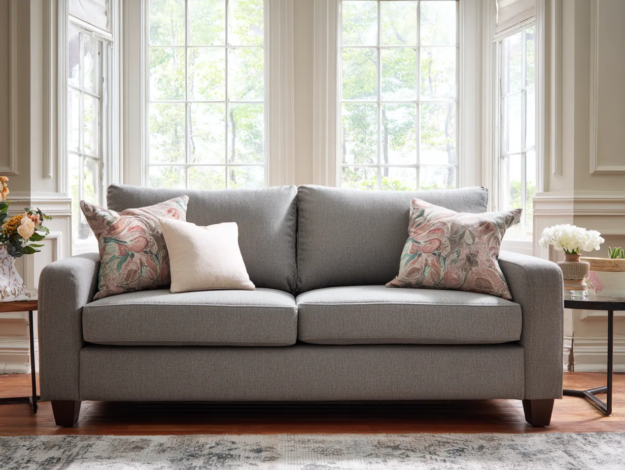 Zweisitzer Stoffsofa 180x91x84 cm - warmgrau und schwarz - für das Wohnzimmer - mit voluminöser Sitzfläche-Hadorfahaus