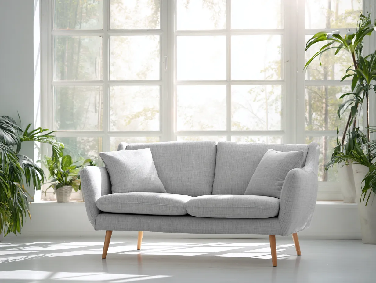 Zweisitzer Sofa aus Strukturstoff 160x86x82 cm - silbergrau und eiche - für das Wohnzimmer - sanft gerundetes Design-Hadorfahaus