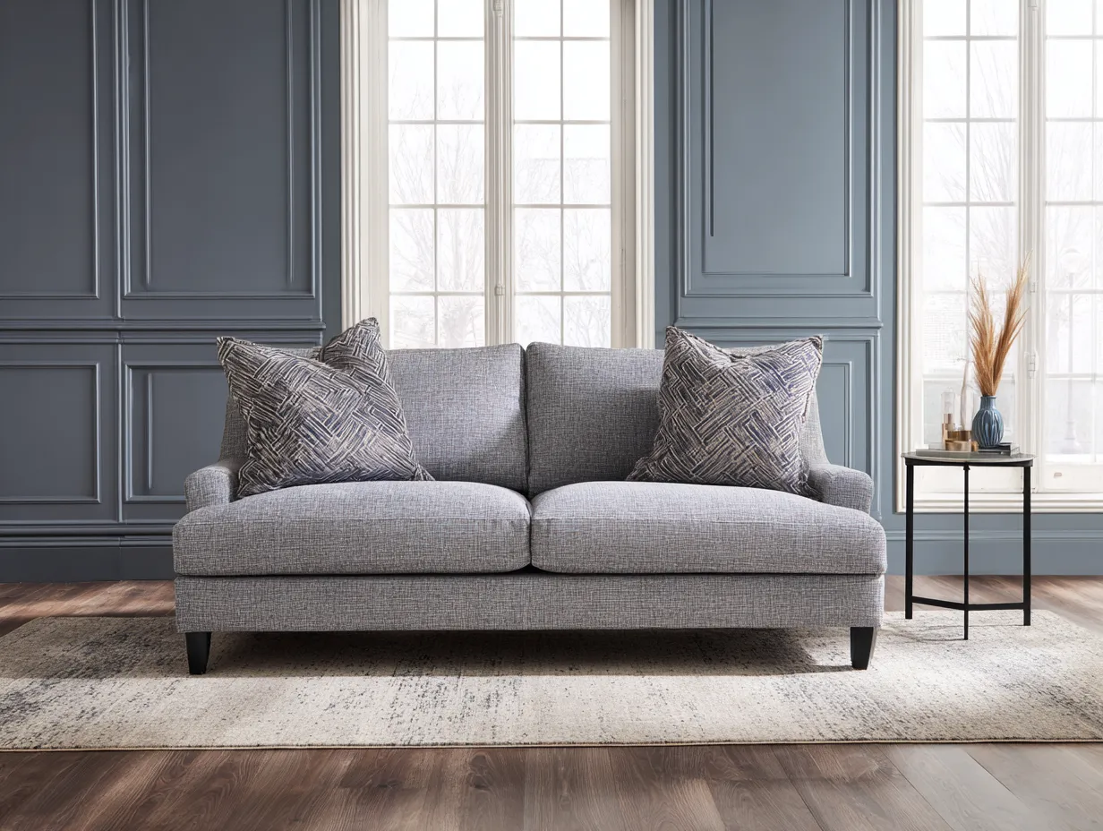 Zweisitzer Sofa 178x89x83 cm - taubenblau und dunkelbraun - für das Wohnzimmer - mit markanter Knopfheftung-Hadorfahaus