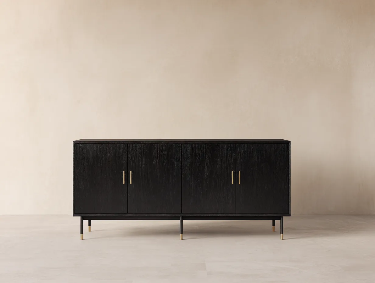 Sideboard 180x45x80 cm - schwarz und goldfarben - aus Holz für das Esszimmer im modernen Stil-Hadorfahaus