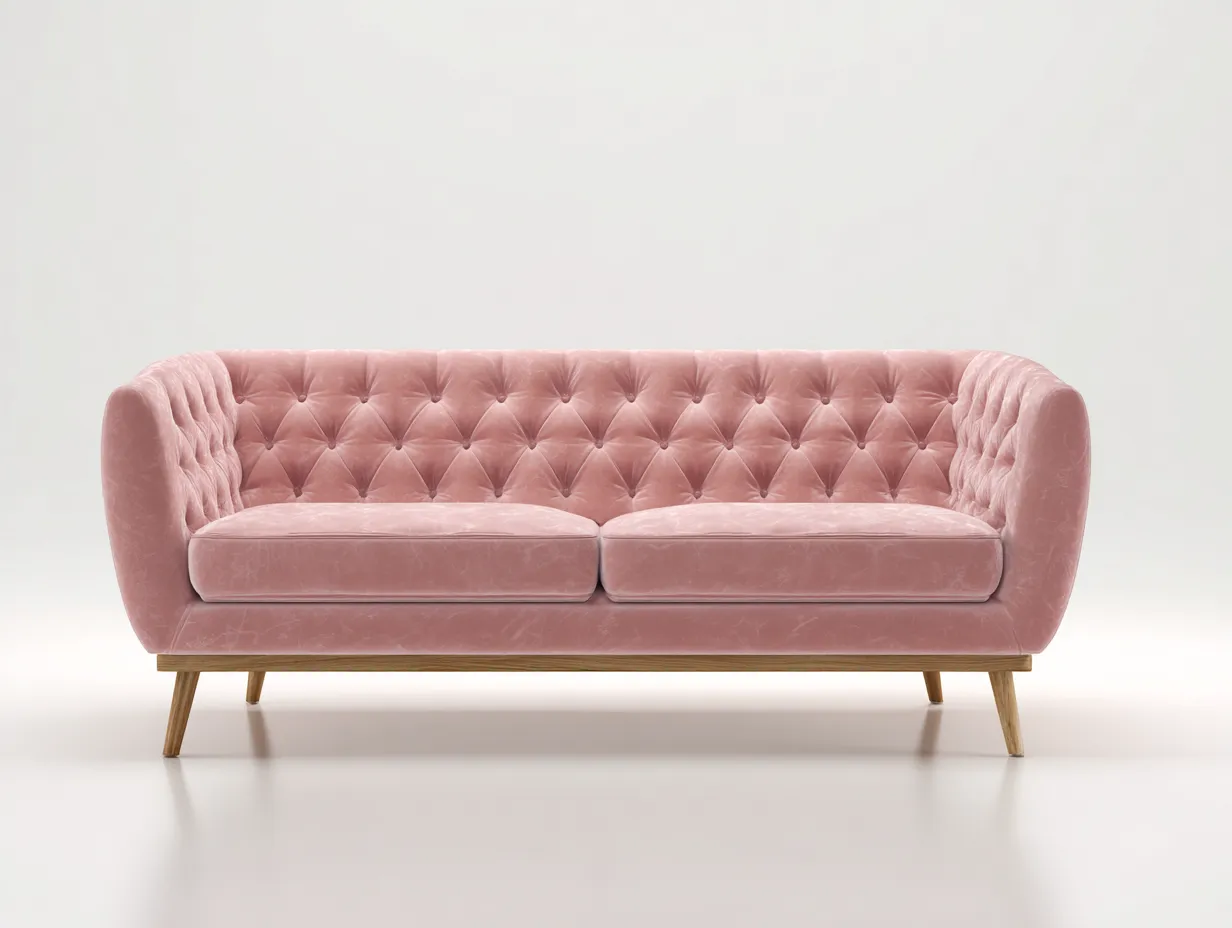 Zweisitzer Samtsofa 176x88x81 cm - rosé und eiche - für das Wohnzimmer - mit Chesterfield Rücken-Hadorfahaus