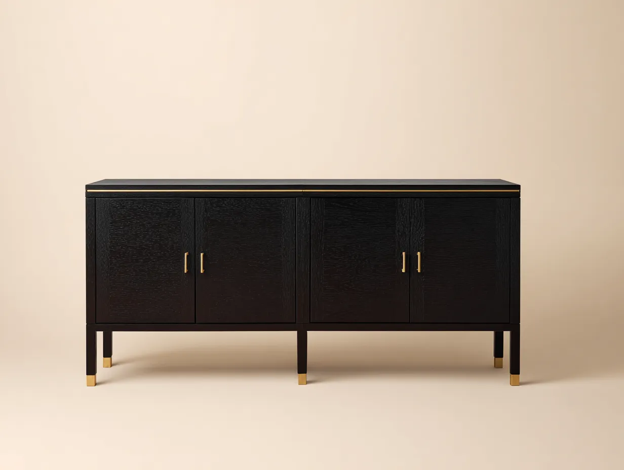 Sideboard 186x44x81 cm - schwarz und goldfarben - elegantes Esszimmermöbel aus Holz mit erhöhter Bauweise-Hadorfahaus