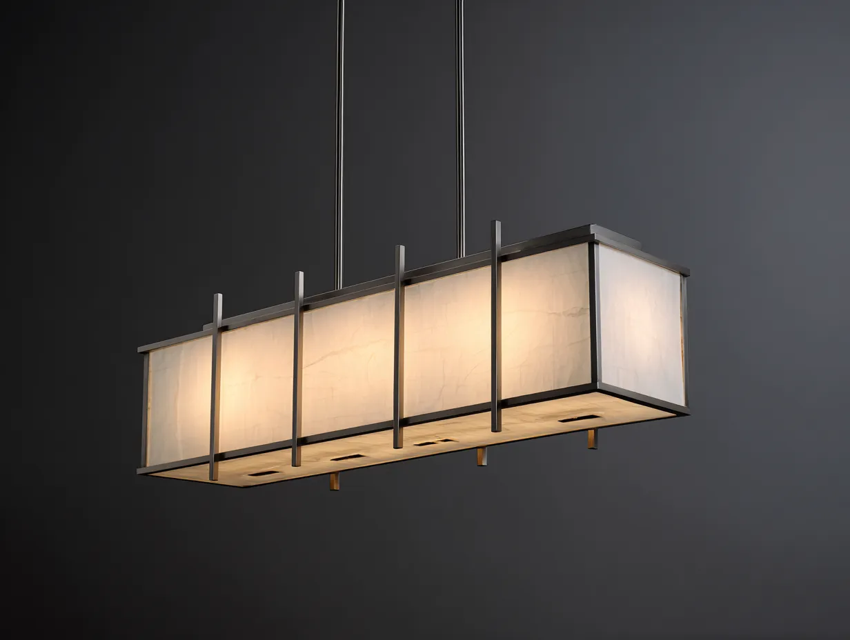 Hängelampe rechteckig Glas 105x30x26 cm - Milchweiß und Dunkelbronze - Outdoor Pendelleuchte mit breitem Schirm-Hadorfahaus