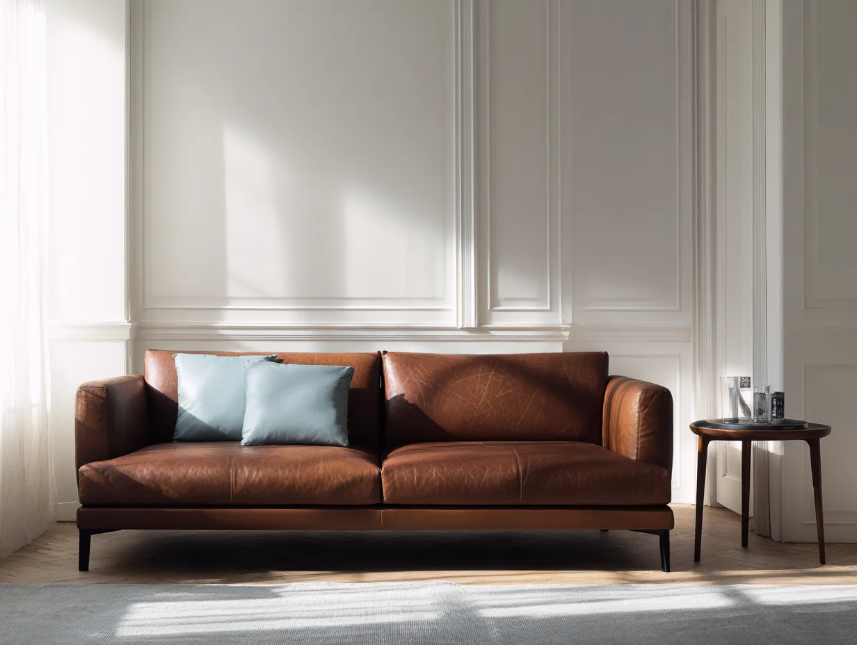 Zweisitzer Sofa 168x86x82 cm - cognacbraun und schwarz - für das Wohnzimmer - mit klarer Lederoptik-Hadorfahaus