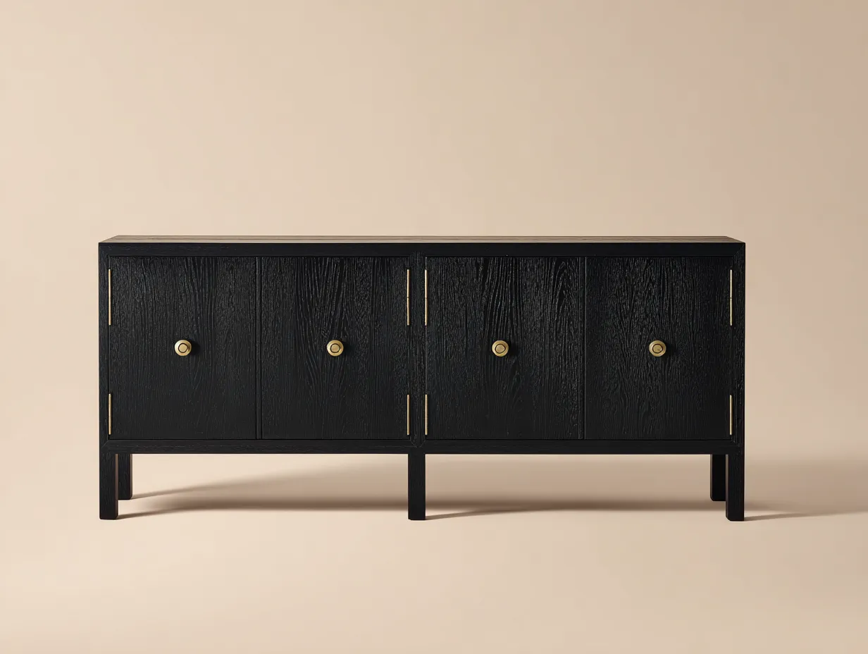 Sideboard 188x45x82 cm - schwarz und goldfarben - Holzsideboard für das Esszimmer mit klassischer Frontaufteilung-Hadorfahaus