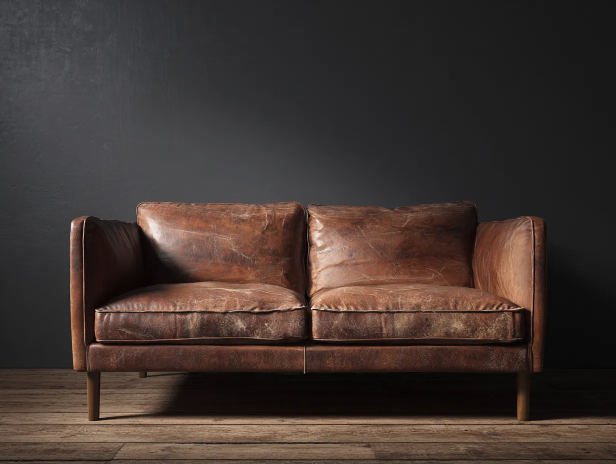 Zweisitzer im Vintage Lederlook 168x86x79 cm - dunkelbraun und nussbaum - für das Wohnzimmer - markante Patina-Hadorfahaus