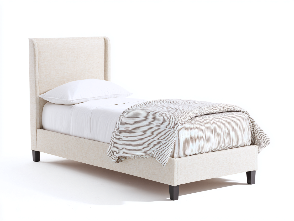 Einzelbett Stoffbezug 210x100x115 cm - Beige - gepolstertes Kopfteil - modernes Design-Zadoriacasa