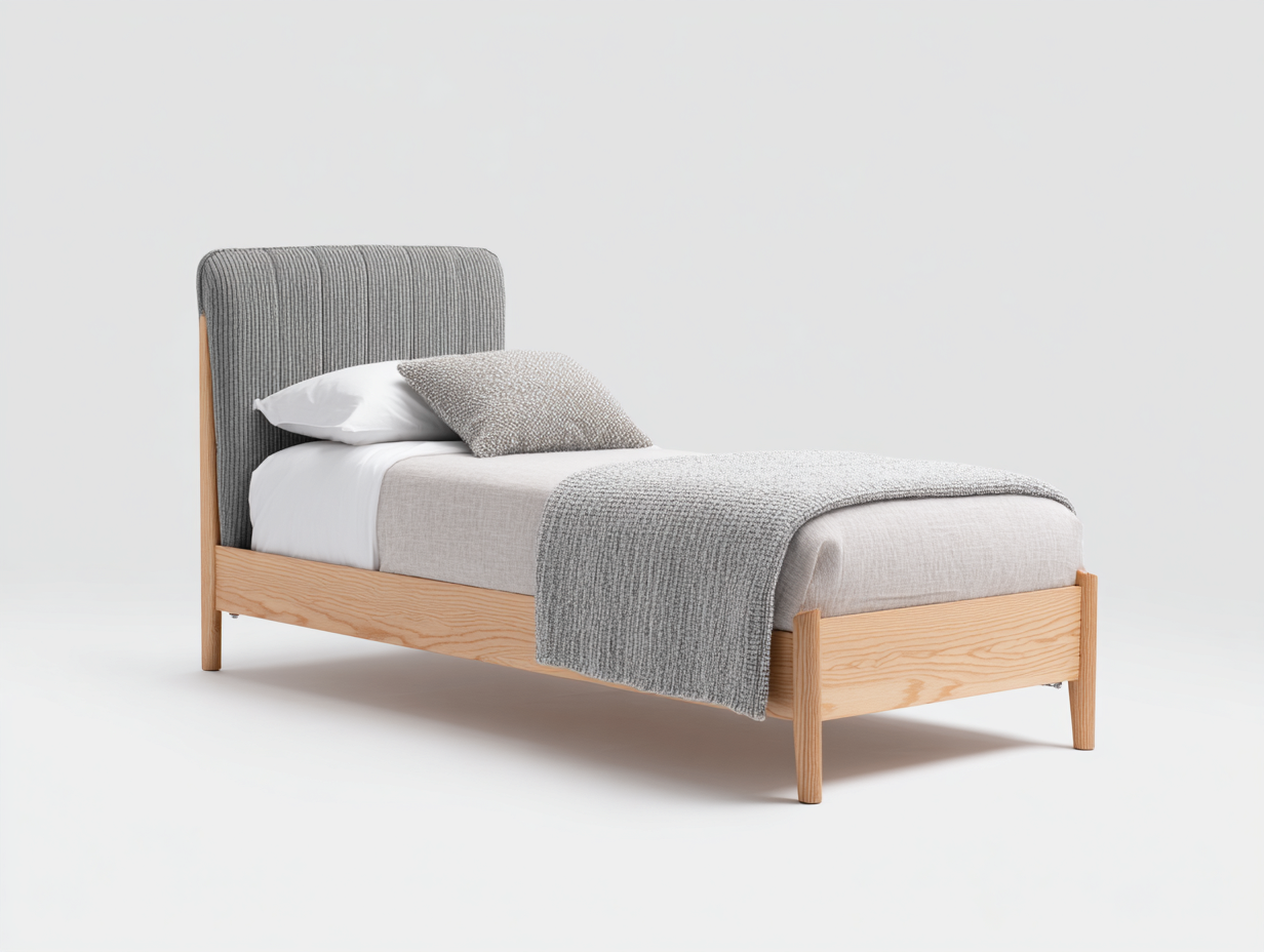 Einzelbett Holz 202 x 98 x 108 cm - Naturholz-Grau - für Schlafzimmer - mit gepolstertem Kopfteil - modernes Design-Zadoriacasa
