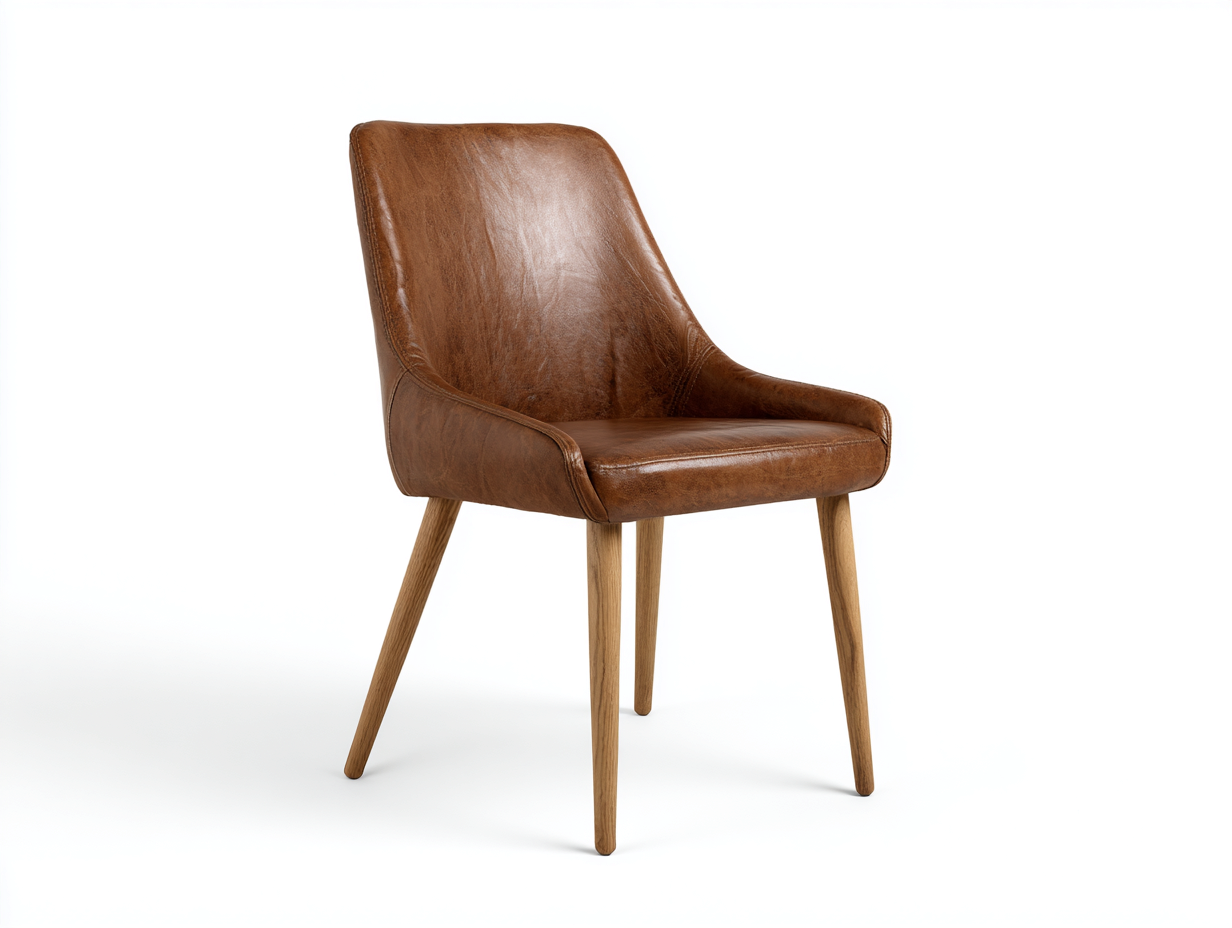 Esszimmerstuhl Lederoptik Holz 56 x 61 x 84 cm - Braun-Naturholz - für Esszimmer - modernes Design-Zadoriacasa
